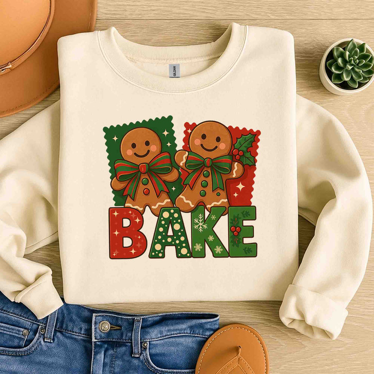 Brushstroke Gingerbread Coquette Bow Festive Baking Sweatshirt S-5XL