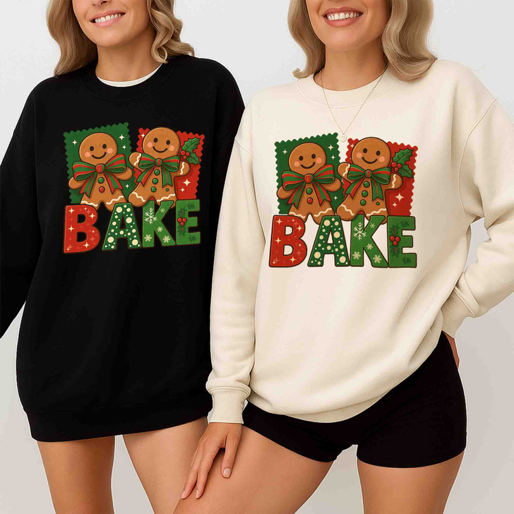 Brushstroke Gingerbread Coquette Bow Festive Baking Sweatshirt S-5XL