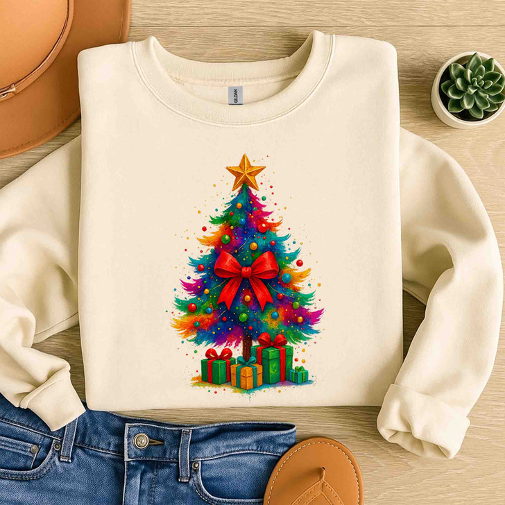 Colorful Coquette Glitter Tree Dalmantian Bow Brushstroke Sweatshirt S-5XL