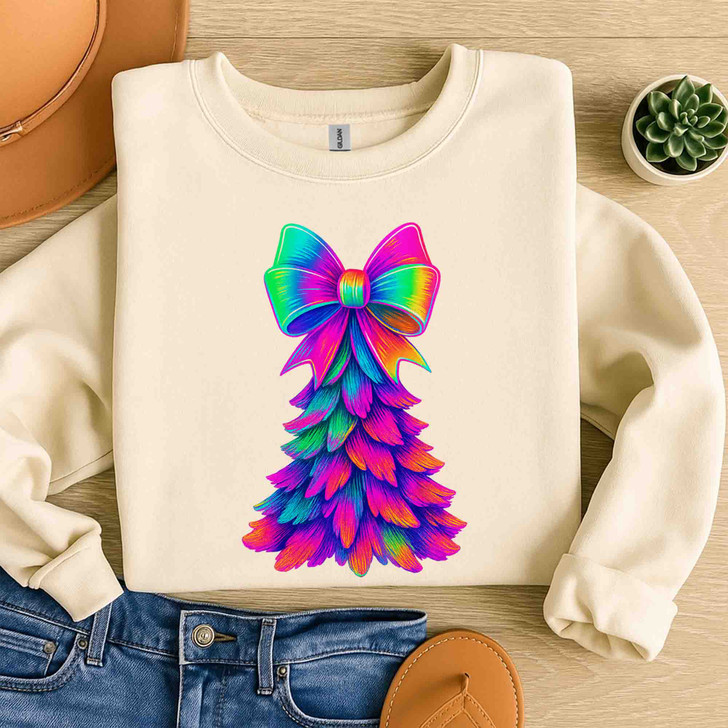 Christmas Tree Coquette Pastel Pink Bow Holiday Sweatshirt S-5XL