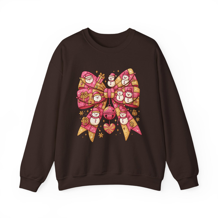 Coquette Pink Patchwork Bow Girly Holiday Sweatshirt S-5XL