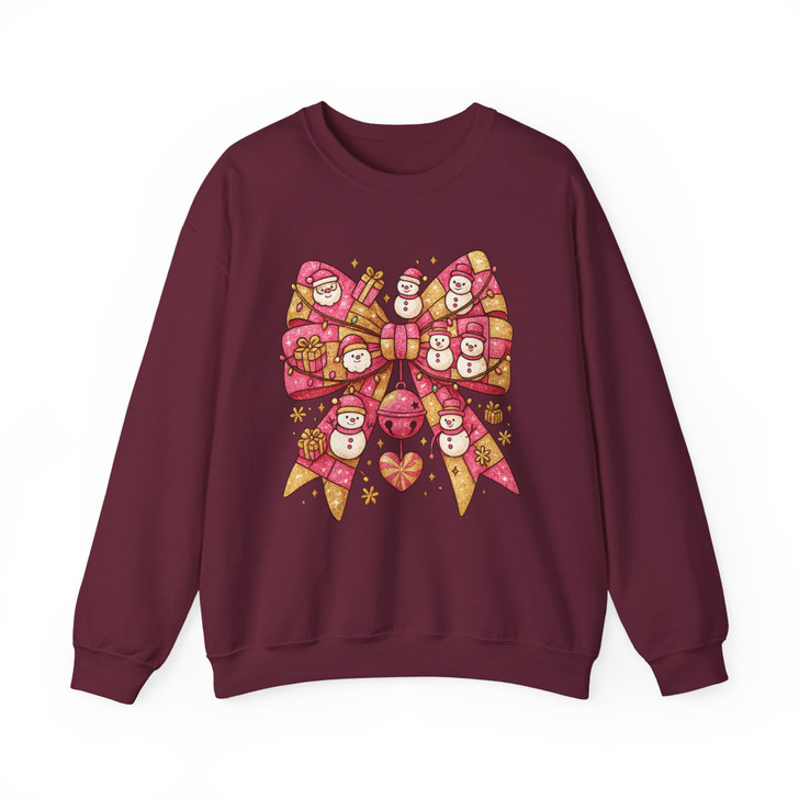 Coquette Pink Patchwork Bow Girly Holiday Sweatshirt S-5XL