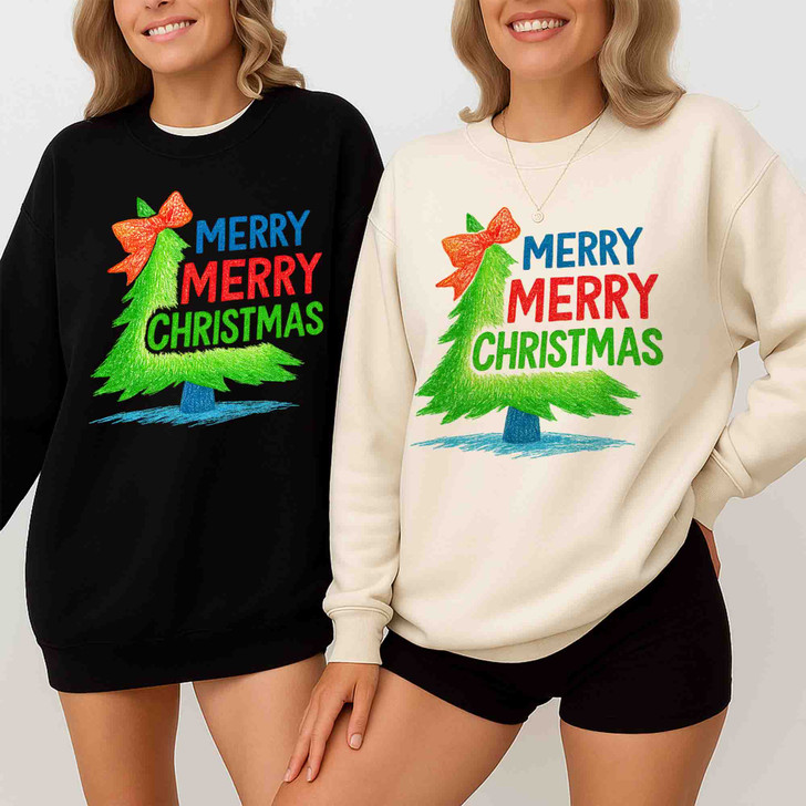 Hand Drawn Coquette Christmas Tree Festive Sweatshirt S-5XL