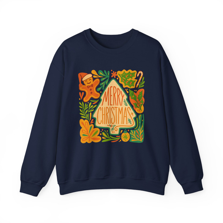 Boho Floral Retro Christmas Tree Gingerbread Girly Holiday Sweatshirt S-5XL