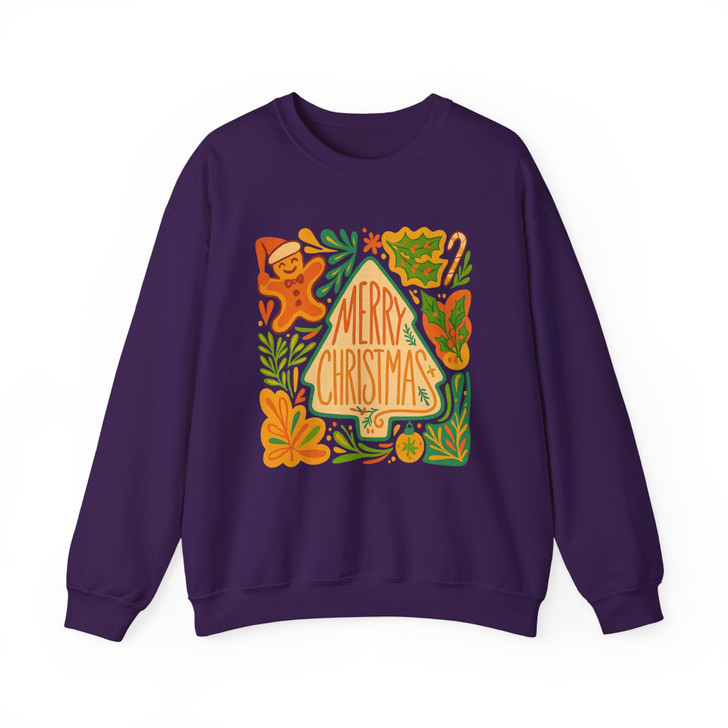 Boho Floral Retro Christmas Tree Gingerbread Girly Holiday Sweatshirt S-5XL
