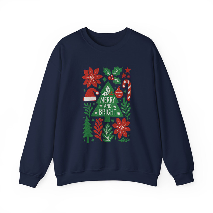 Merry and Bright Preppy Floral Christmas Tree Santa Hat Sweatshirt S-5XL