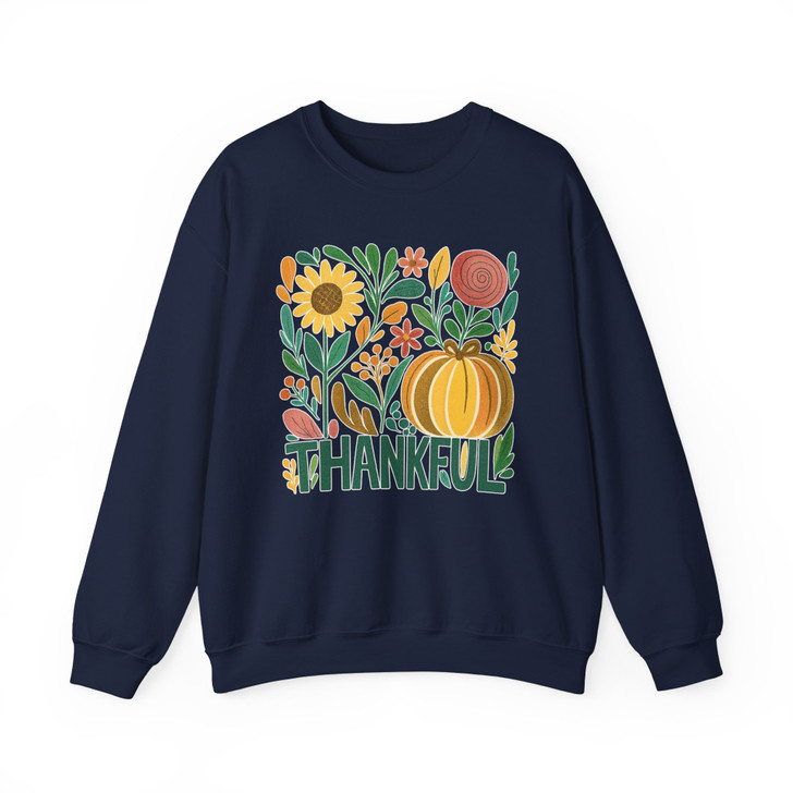 Give Thanks Retro Boho Floral Pumpkin Fall Sweatshirt S-5XL