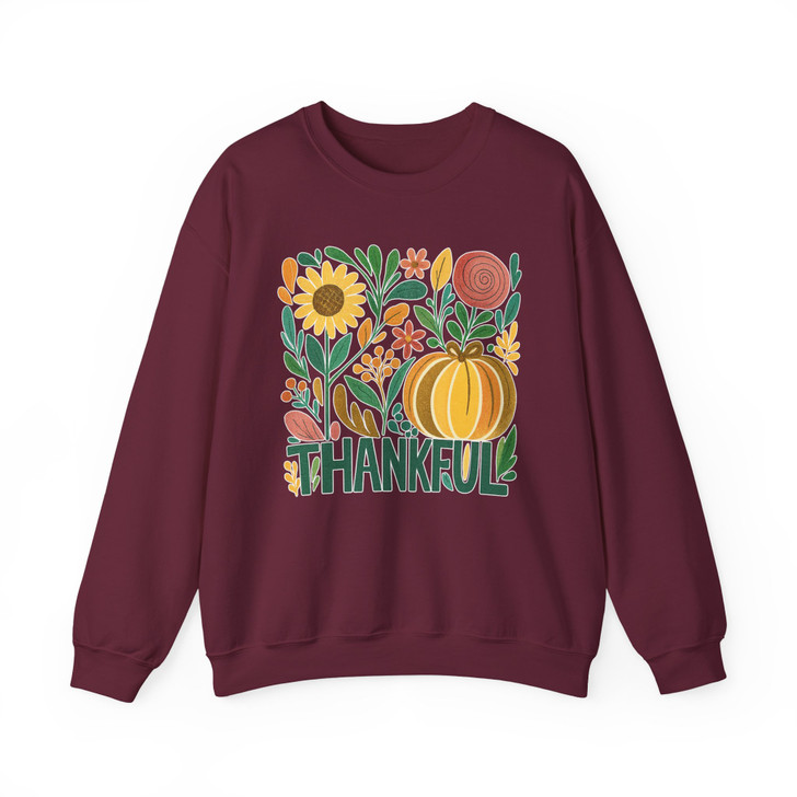 Give Thanks Retro Boho Floral Pumpkin Fall Sweatshirt S-5XL