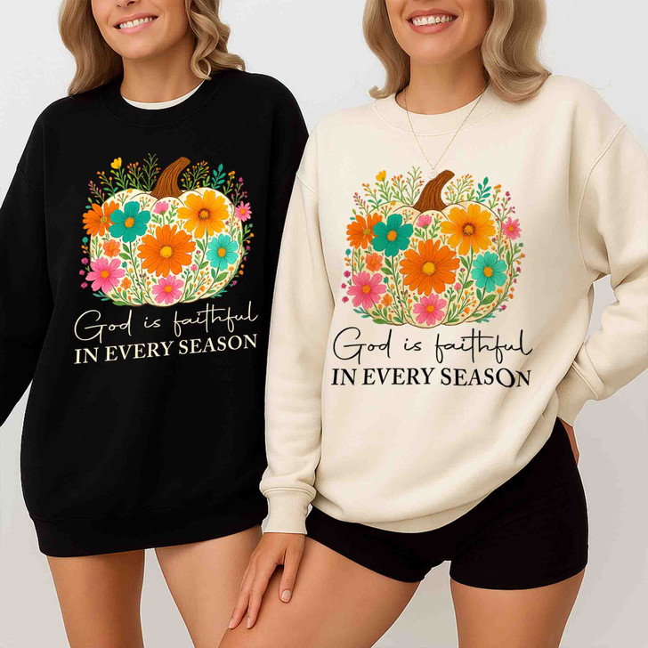 God is Faithful Floral Pumpkin Christian Fall Sweatshirt S-5XL