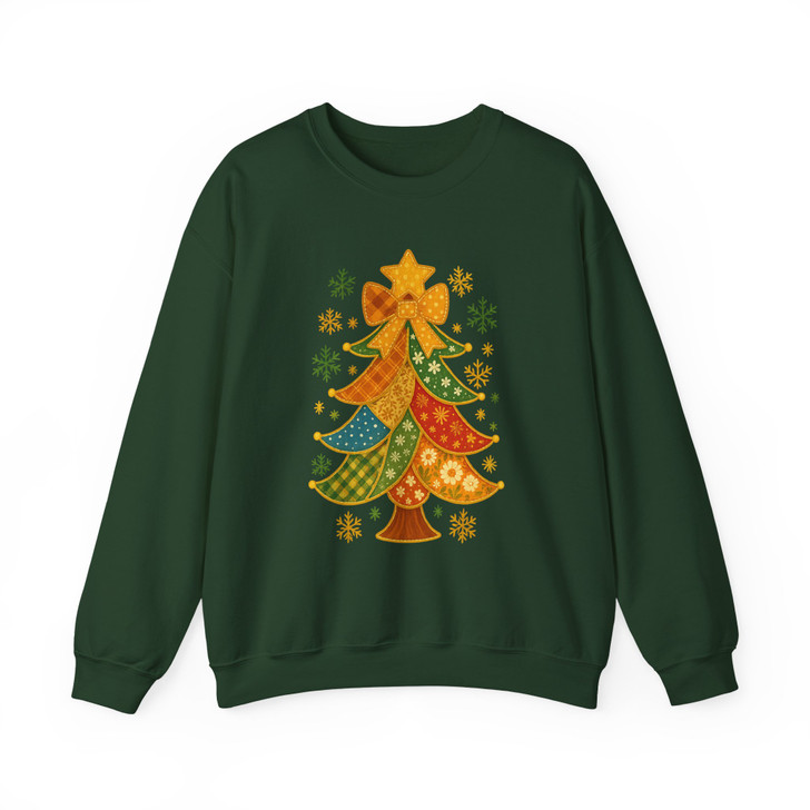 Patchwork Christmas Tree Trendy Holiday Sweatshirt S-5XL