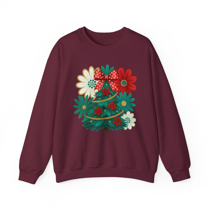 Colorful Boho Glitter Christmas Tree Floral Sweatshirt S-5XL