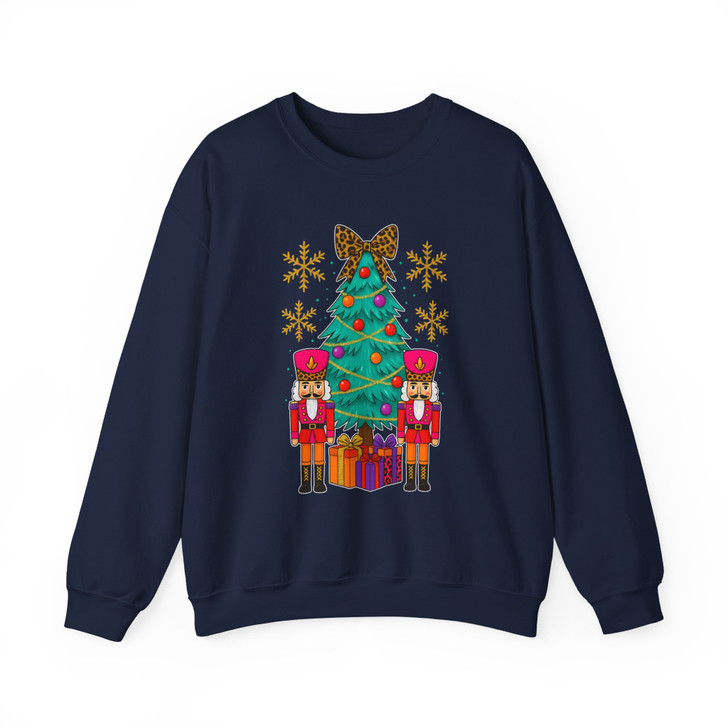 Retro Nutcracker Xmas Tree Leopard Gift Box Sweatshirt S-5XL