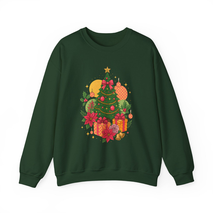 Coquette Pink Retro Christmas Tree Holiday Sweatshirt S-5XL