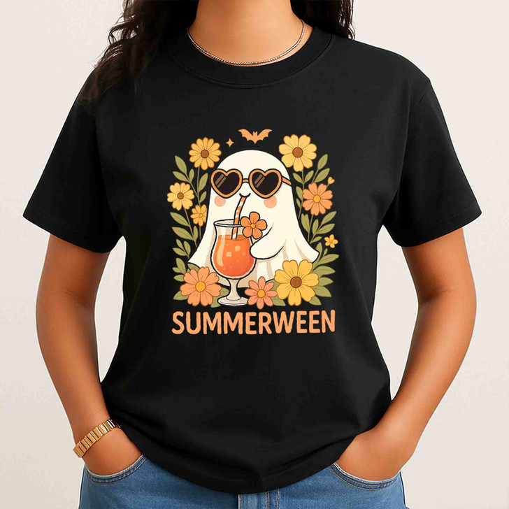 Summerween PNG Cute Ghost Halloween Sublimation Design T-shirt S-5XL