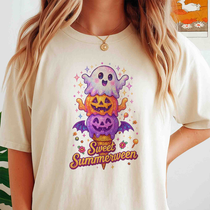 Summerween PNG Jack O’Lantern Ghost Ice Cream Summer T-shirt S-5XL