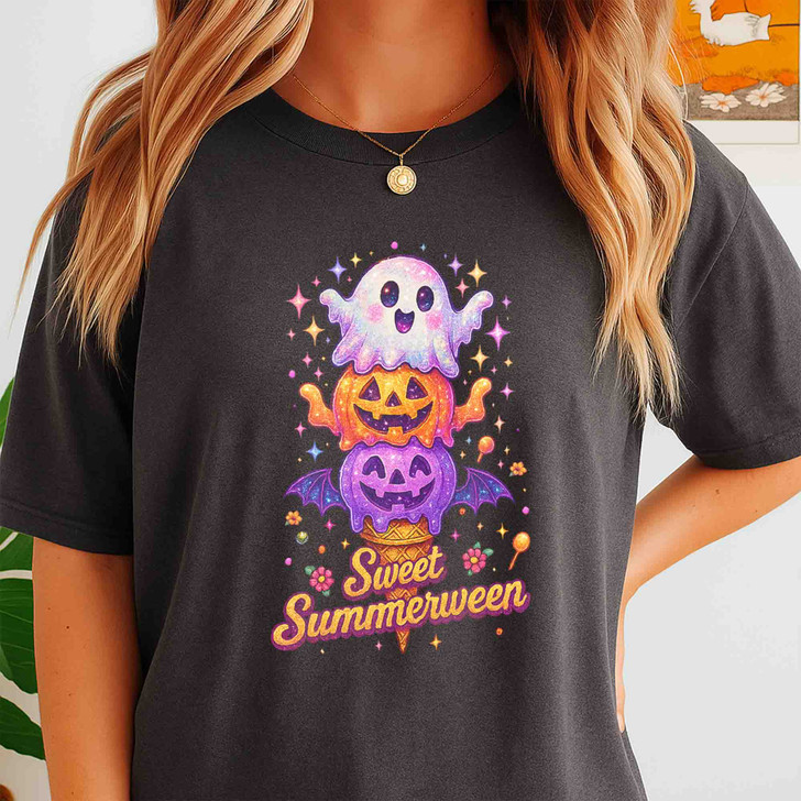 Summerween PNG Jack O’Lantern Ghost Ice Cream Summer T-shirt S-5XL