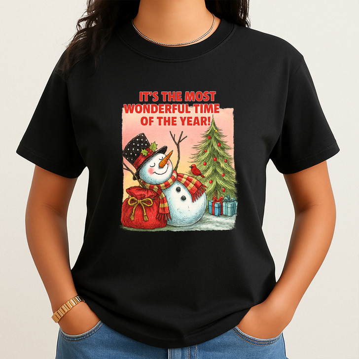 Funny Christmas Snowman Let It Snow Xmas Tree Clipart T-shirt S-5XL
