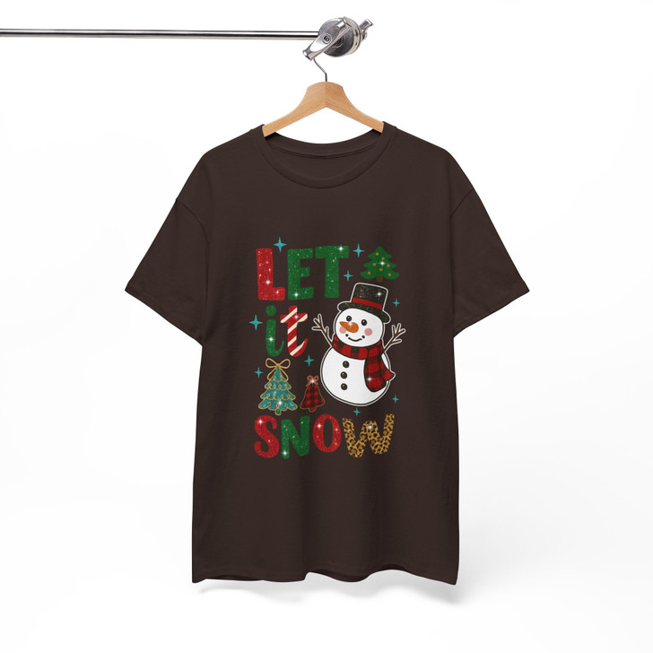 Let It Snow Winter Christmas Cute Snowman Leopard Tree T-shirt S-5XL