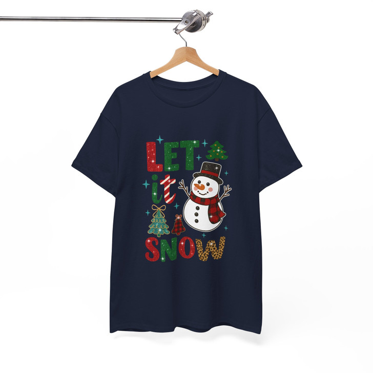 Let It Snow Winter Christmas Cute Snowman Leopard Tree T-shirt S-5XL
