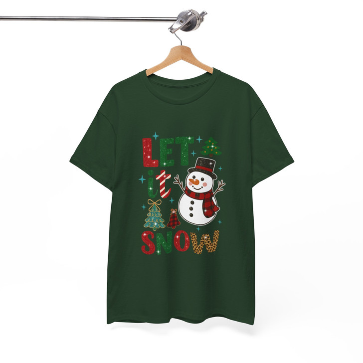 Let It Snow Winter Christmas Cute Snowman Leopard Tree T-shirt S-5XL