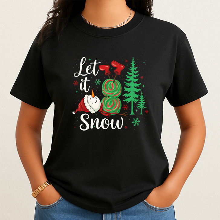 Snowman Christmas Preppy Holiday Stars Let It Snow T-shirt S-5XL