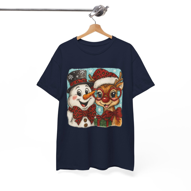 Christmas Snowman & Reindeer Preppy Holiday Brushstroke T-shirt S-5XL