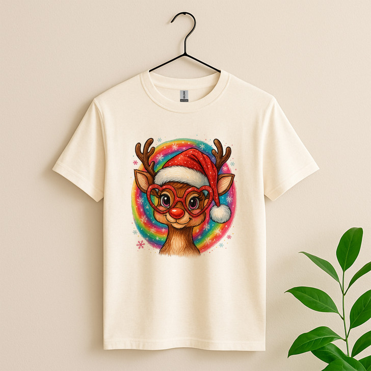 Christmas Reindeer Brushstroke Preppy Holiday Movies T-shirt S-5XL