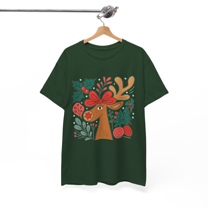 Retro Reindeer Boho Floral Christmas Preppy Holiday T-shirt S-5XL