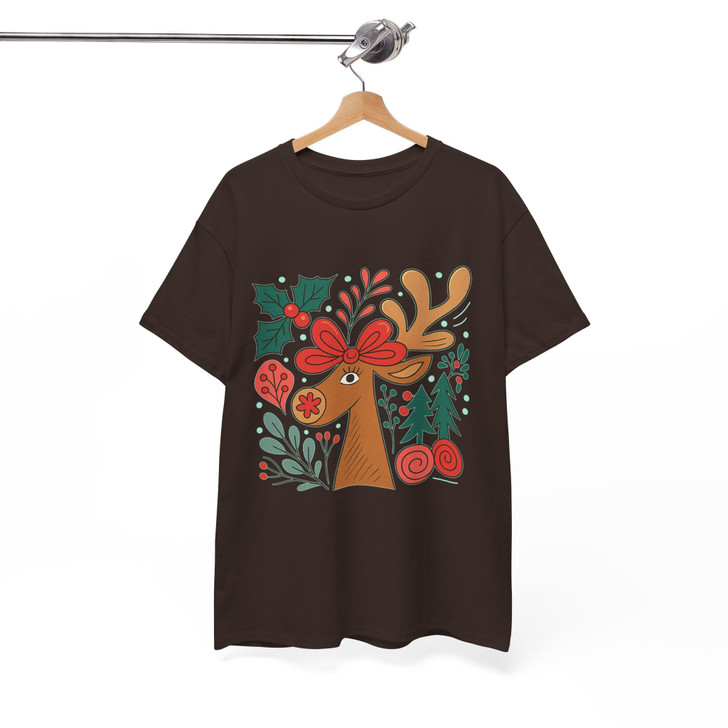 Retro Reindeer Boho Floral Christmas Preppy Holiday T-shirt S-5XL