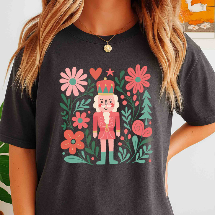 Boho Floral Nutcracker Holiday Christmas Preppy Festive T-shirt S-5XL