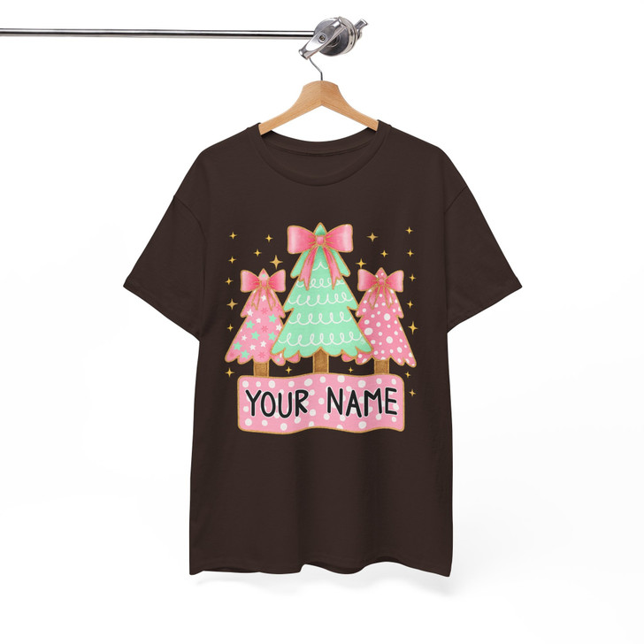 Personalized Coquette Glitter Christmas Tree Kids Name Brushstroke T-shirt S-5XL