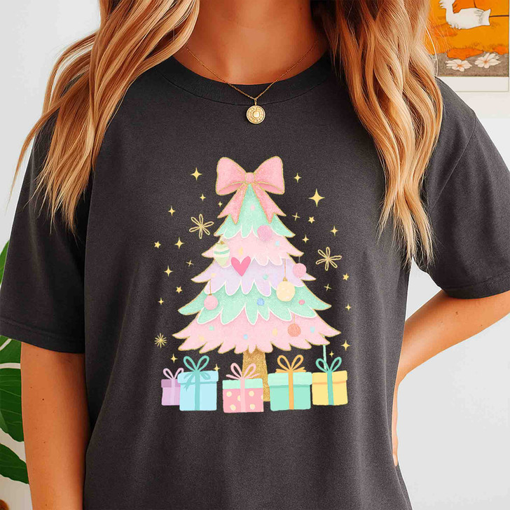 Unicorn Brushstroke Christmas Tree Preppy Merry Bright Cozy Holiday T-shirt S-5XL