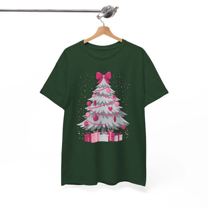 Pink Christmas Tree Cute Holiday Bow Cozy Xmas Gift T-shirt S-5XL