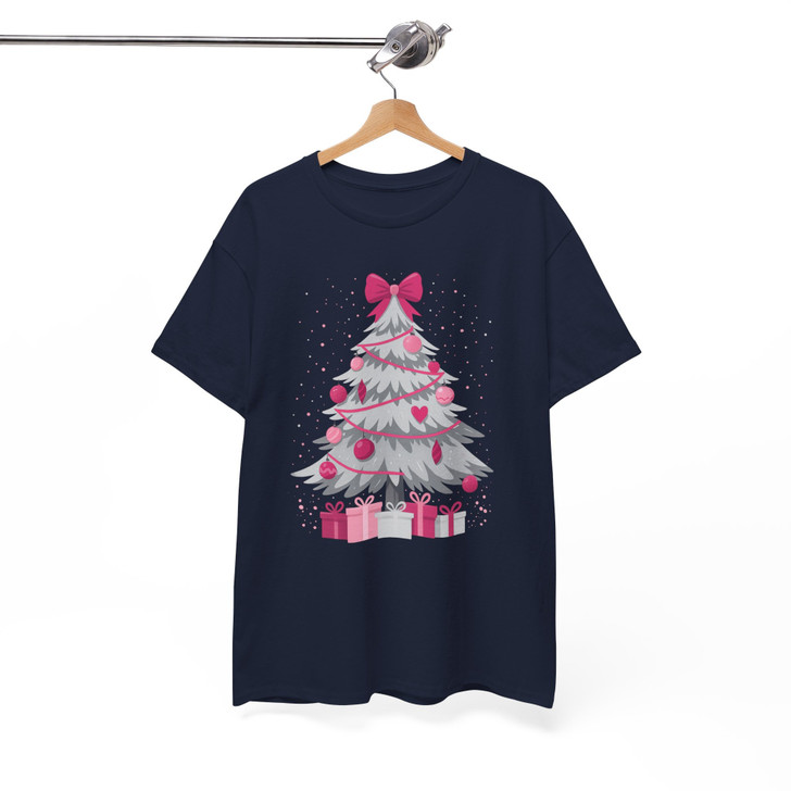 Pink Christmas Tree Cute Holiday Bow Cozy Xmas Gift T-shirt S-5XL