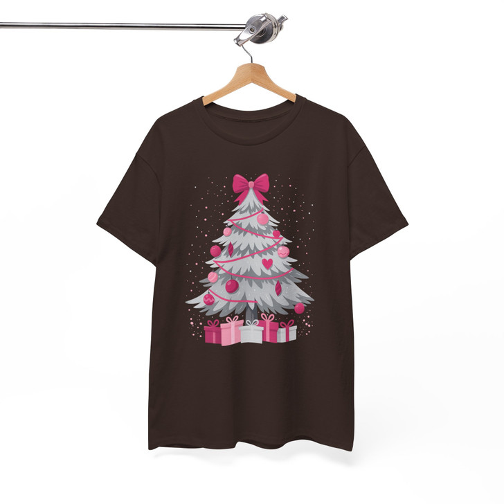 Pink Christmas Tree Cute Holiday Bow Cozy Xmas Gift T-shirt S-5XL