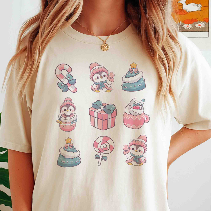 Cute Penguin Christmas Kawaii Holiday Icons Cozy Winter Gift T-shirt S-5XL