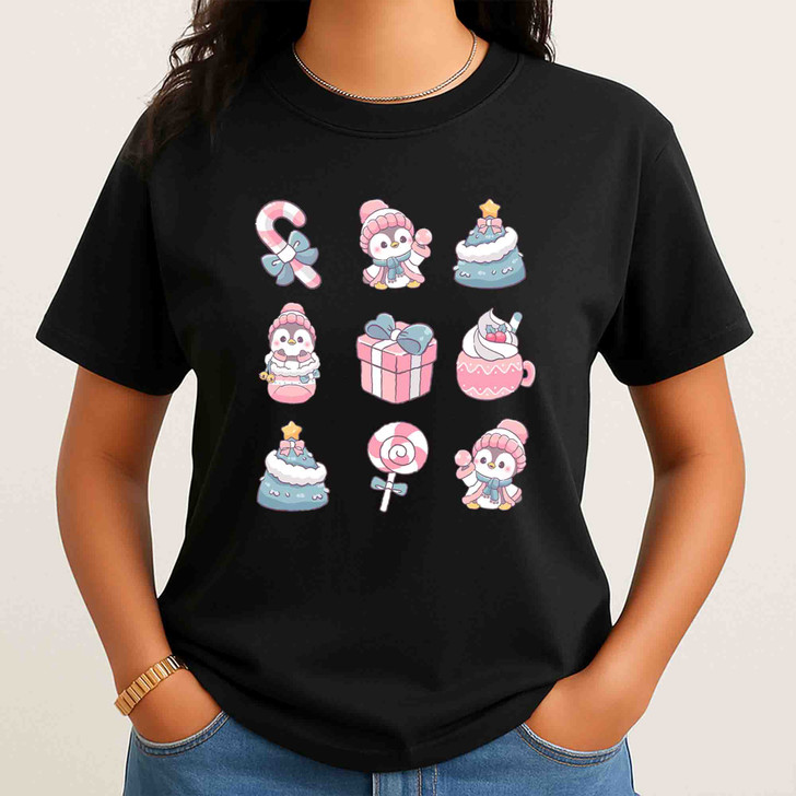 Cute Penguin Christmas Kawaii Holiday Icons Cozy Winter Gift T-shirt S-5XL