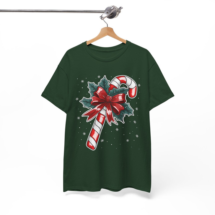 Candy Cane Christmas Holly Bow Holiday Cozy Winter Gift T-shirt S-5XL