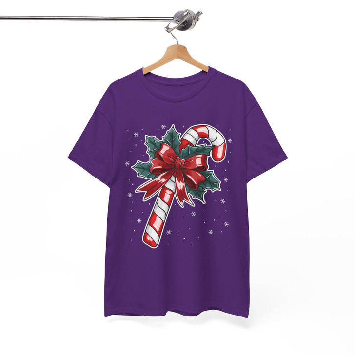 Candy Cane Christmas Holly Bow Holiday Cozy Winter Gift T-shirt S-5XL