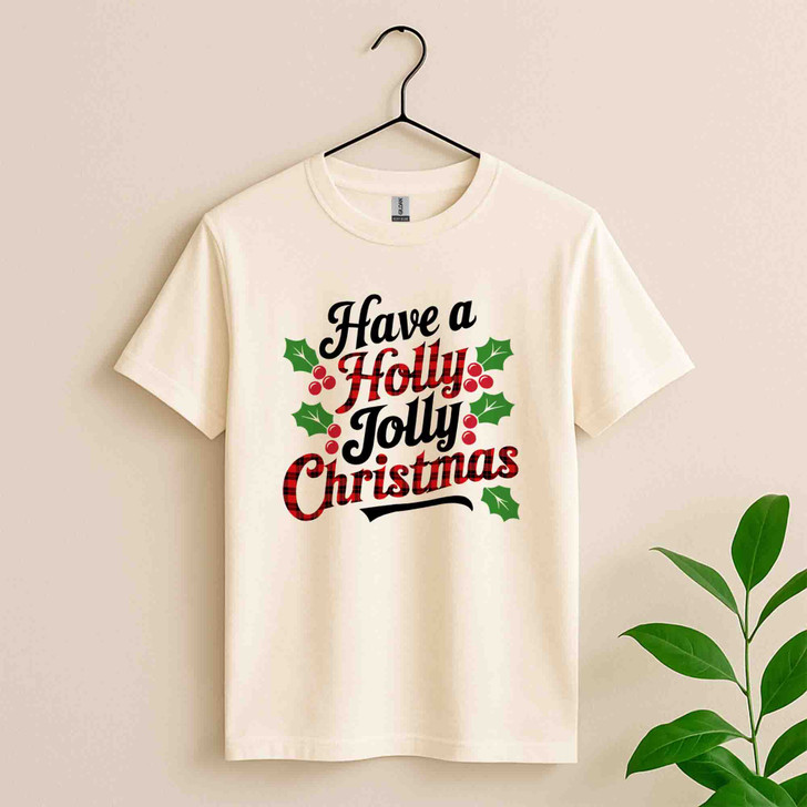 Holly Jolly Christmas Red Plaid Holiday Crewneck Festive Gift T-shirt S-5XL