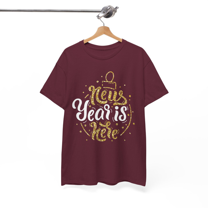 New Year is Here Gold Glitter Holiday Pullover Festive Gift T-shirt S-5XL