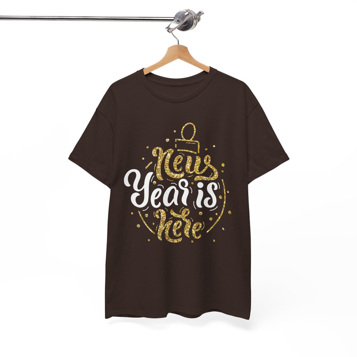 New Year is Here Gold Glitter Holiday Pullover Festive Gift T-shirt S-5XL