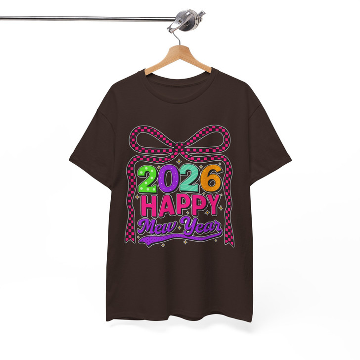 Happy New Year 2026 Checkered Bow Festive NYE Party T-shirt S-5XL