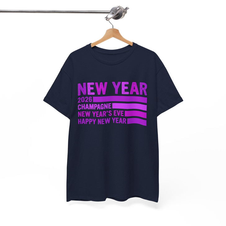 New Year 2026 Champagne NYE Party Crewneck Purple Graphic T-shirt S-5XL