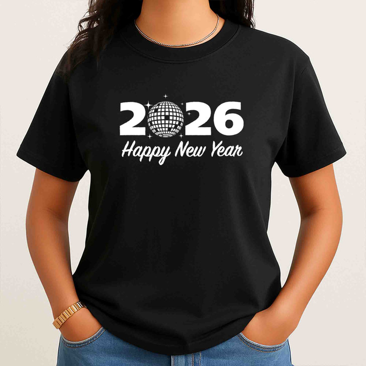 Happy New Year 2026 Disco Ball Retro Festive Sand T-shirt S-5XL