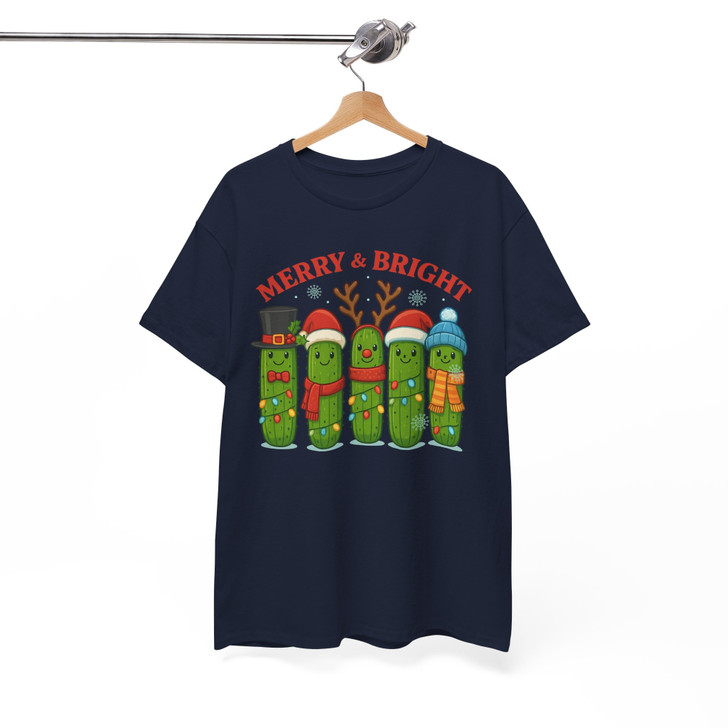 Merry and Bright Christmas Pickle Festive Holiday Crewneck T-shirt S-5XL