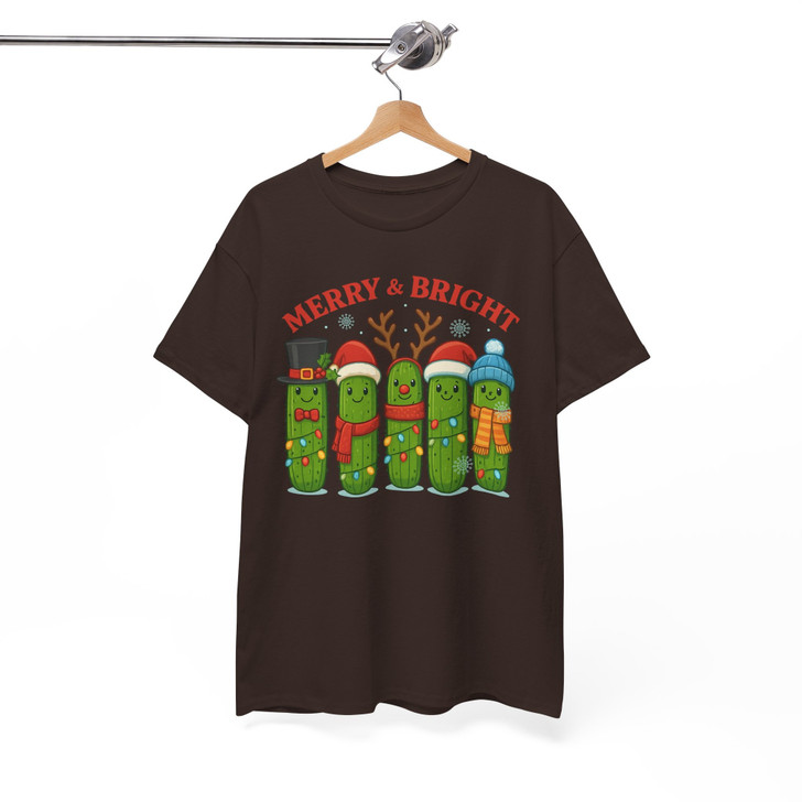 Merry and Bright Christmas Pickle Festive Holiday Crewneck T-shirt S-5XL