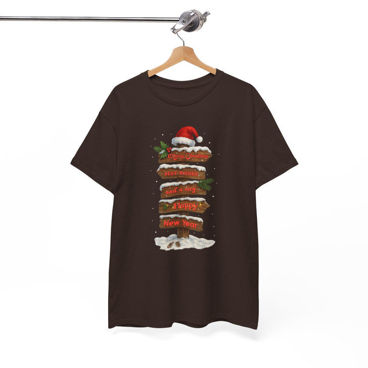 Rustic Christmas Signpost Merry Christmas Happy New Year Holiday T-shirt S-5XL