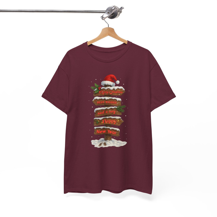 Rustic Christmas Signpost Merry Christmas Happy New Year Holiday T-shirt S-5XL