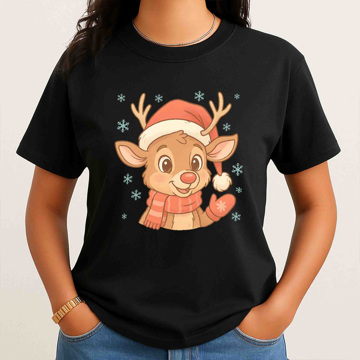 Cute Christmas Reindeer Festive Baby Reindeer Crewneck T-shirt S-5XL